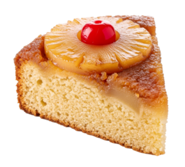 Slice of Classic Pineapple Upside Down Cake with Maraschino Cherry