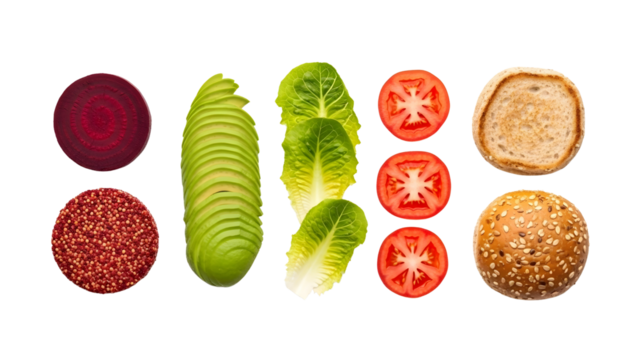 Gourmet Plant-Based Veggie Burger Ingredients Isolated on Transparent Background