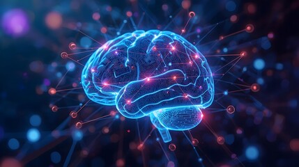 Artificial intelligence digital brain made of glowing circuits and neural network nodes