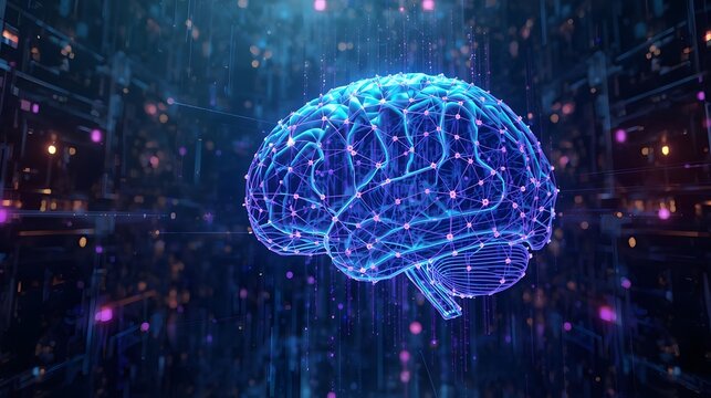 Artificial intelligence digital brain made of glowing circuits and neural network nodes