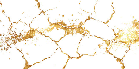 A golden pattern isolated on white background. Gold veined marble surface texture. 