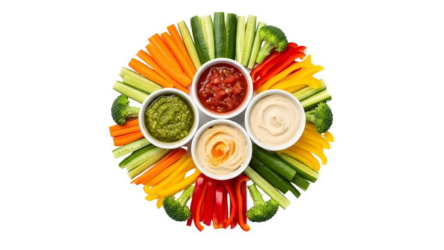 Deconstructed Crudités Platter Conceptually Representing a Pizza Isolated on Transparent Background