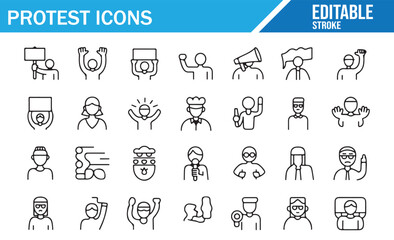 Editable Stroke Vector Icons of Social Action and Protest Symbolism