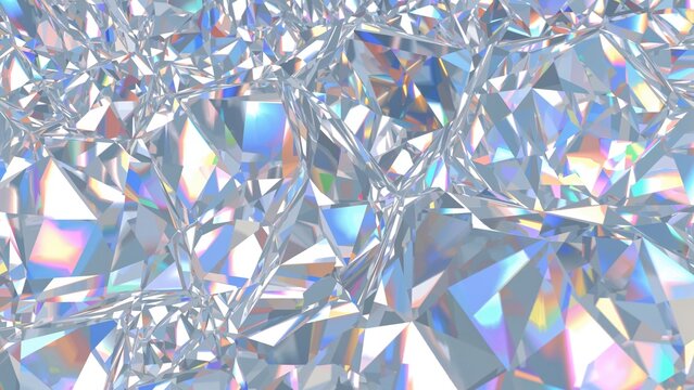 A sparkling array of diamond-like crystals with iridescent reflections and multifaceted surfaces.