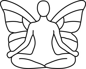 Fairy yoga woman with butterfly wings in lotus pose, spiritual meditation symbol of balance, energy, peace, harmony, and magic