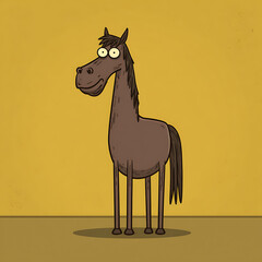 Funny Cartoon Horse Illustration on Yellow Background