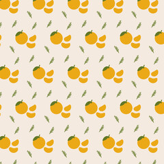 Christmas orange and greenery pattern, festive citrus winter background, New Year fruit texture, holiday decoration illustration