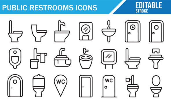 Hygiene and Sanitary Facility Icon Set Featuring Bathroom Fixtures