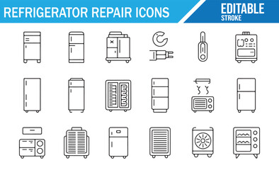 Refrigerator Service and Diagnostic Equipment Icons in Outline Style