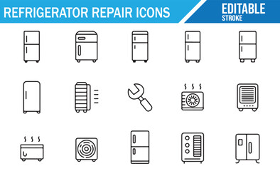 Editable Stroke Icons of Kitchen Appliances and Repair Tools