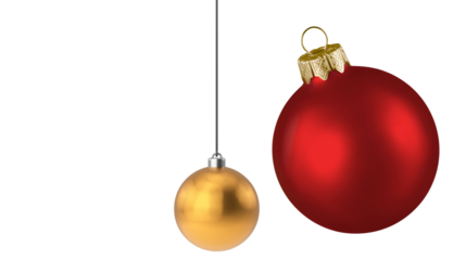 Stunning festive collection of glittering gold and red Christmas ornaments, pinecone, and gift box create a magical holiday scene ready for design.