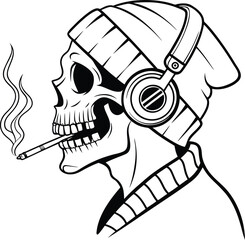 Skull With Beanie And Headphones Illustration