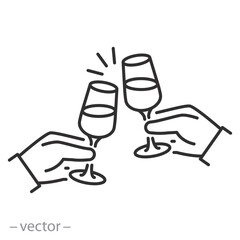 Wine toast icon vector line illustration