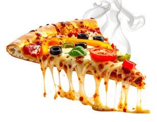 Steaming Veggie Pizza Slice with Melting Cheese, isolated on transparent background”