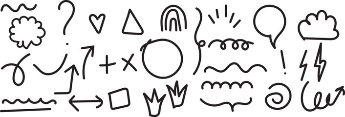 Collection of Doodle Elements Shapes Arrows and Symbols for Design Black
