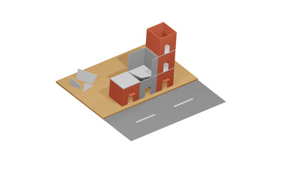 ruin old house on white background