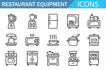 Clean stroke restaurant equipment illustrations for menus and apps