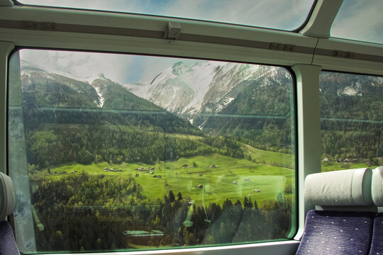 Swiss Alpine Landscape Seen from Glacier Express Train Window