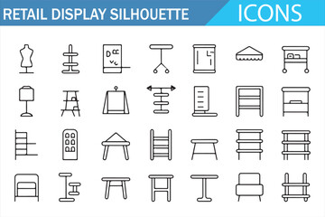 Vector set of store fixture elements in modern line art style