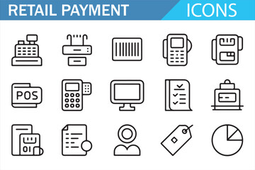 POS system outline icon collection for store and shopping graphics