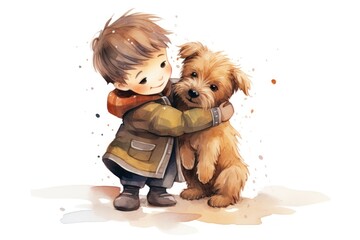 Boy hug a dog mammal puppy cute.
