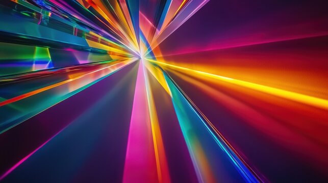 Light diffraction effects laser interference patterns radial spectrum burst central focal point vibrant color rays geometric symmetry prismatic rainbow bands perspective