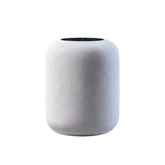 3D render of a modern smart speaker with fabric texture isolated on white background