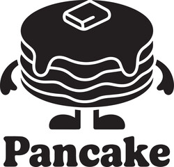 Breakfast cartoon character stack of pancakes with butter syrup food item silhouette happy mascot illustration