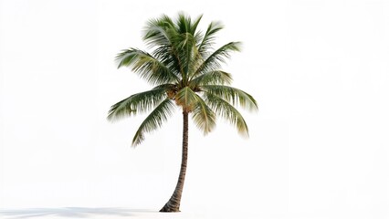 Obraz premium A single palm tree on a beach with a clear background, tropical landscape, nature, and tranquility.