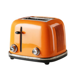3D render of a bright orange retro style toaster isolated on white background