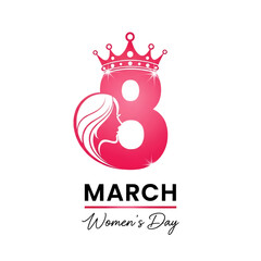 Stylized number 8 with a crown and a womans profile, celebrating international womens day on march 8th