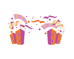 Speakers combined with Ribbons and Musical Notation as Symbolization of Music Festival or Performance