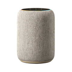 3D render of a modern smart speaker with fabric texture isolated on white background
