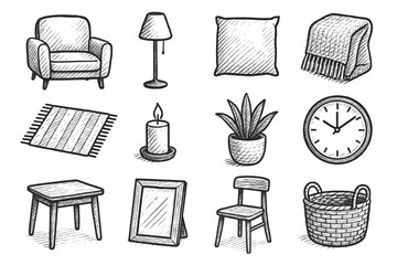 Icon objects vector plant frame rug cushion daily armchair blanket icons candle