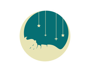 Baby Sleeps Comfortably combined with Stars and Crescent Moon visualized with Simple Illustration