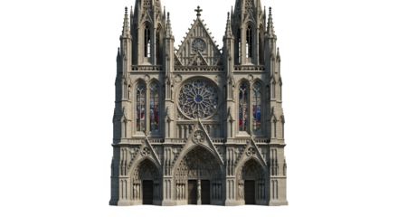 Grand cathedral facade, showcasing gothic architecture and intricate details