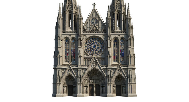 Grand cathedral facade, showcasing gothic architecture and intricate details