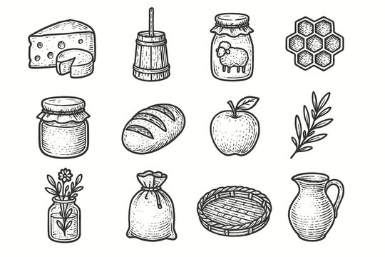 Honeycomb vector flower butter icon churn farm jar tray jug pot goods