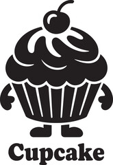Sweet cupcake cartoon character with cherry on top simple black silhouette vector illustration