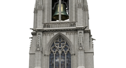 Medieval church tower with a bell is a symbol of faith