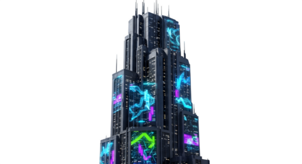 Futuristic cyberpunk skyscraper, a towering symbol of technological advancement