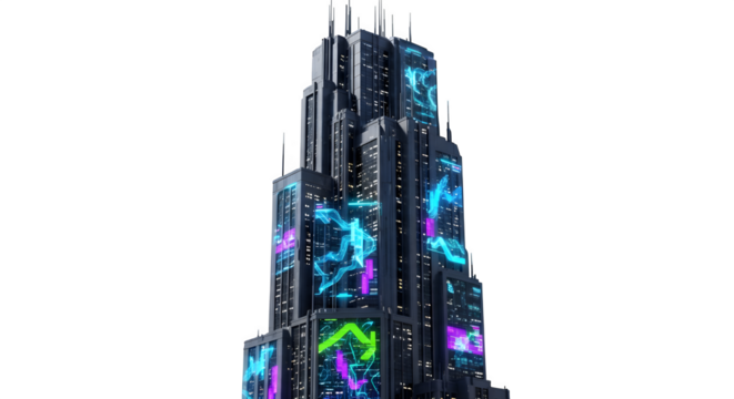 Futuristic cyberpunk skyscraper, a towering symbol of technological advancement
