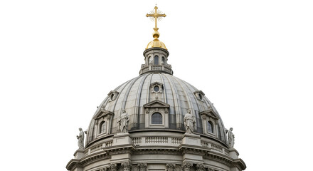 Fototapeta premium Grand church dome, adorned with golden cross and classical architecture