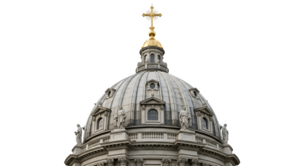 Grand church dome, adorned with golden cross and classical architecture