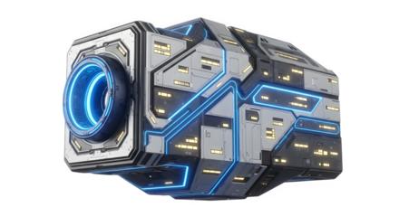 Futuristic scifi container with blue neon lights for games