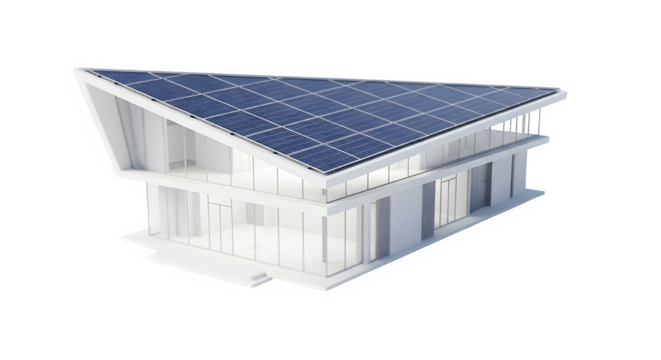 Modern house with solar panels on the roof to illustrate energy