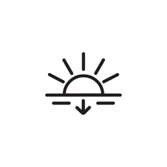 Icon representing sunset or sunrise with sun rays and a downward arrow indicating setting