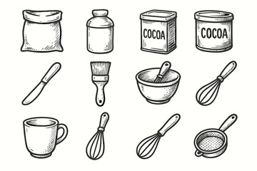 Cocoa flour baker bowl spatula s bag tool butter whisk icon beater