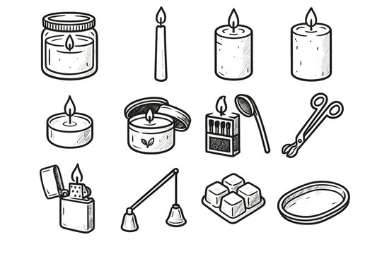 Tray wax glass lighter icon vector tea taper trimmer candle hand drawn
