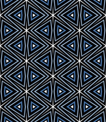 Seamless geometric pattern with a multicolored grid of intersecting square rings on a black background. Retro style. Abstract vector illustration for textile, fabric, wallpaper, and wrapping.